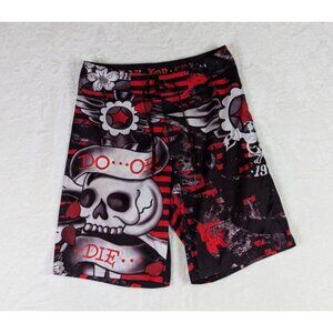 Ed Hardy Men's Board Swim Shorts Size 32 Y2K Beach Skull Do or Die Surf Trunks